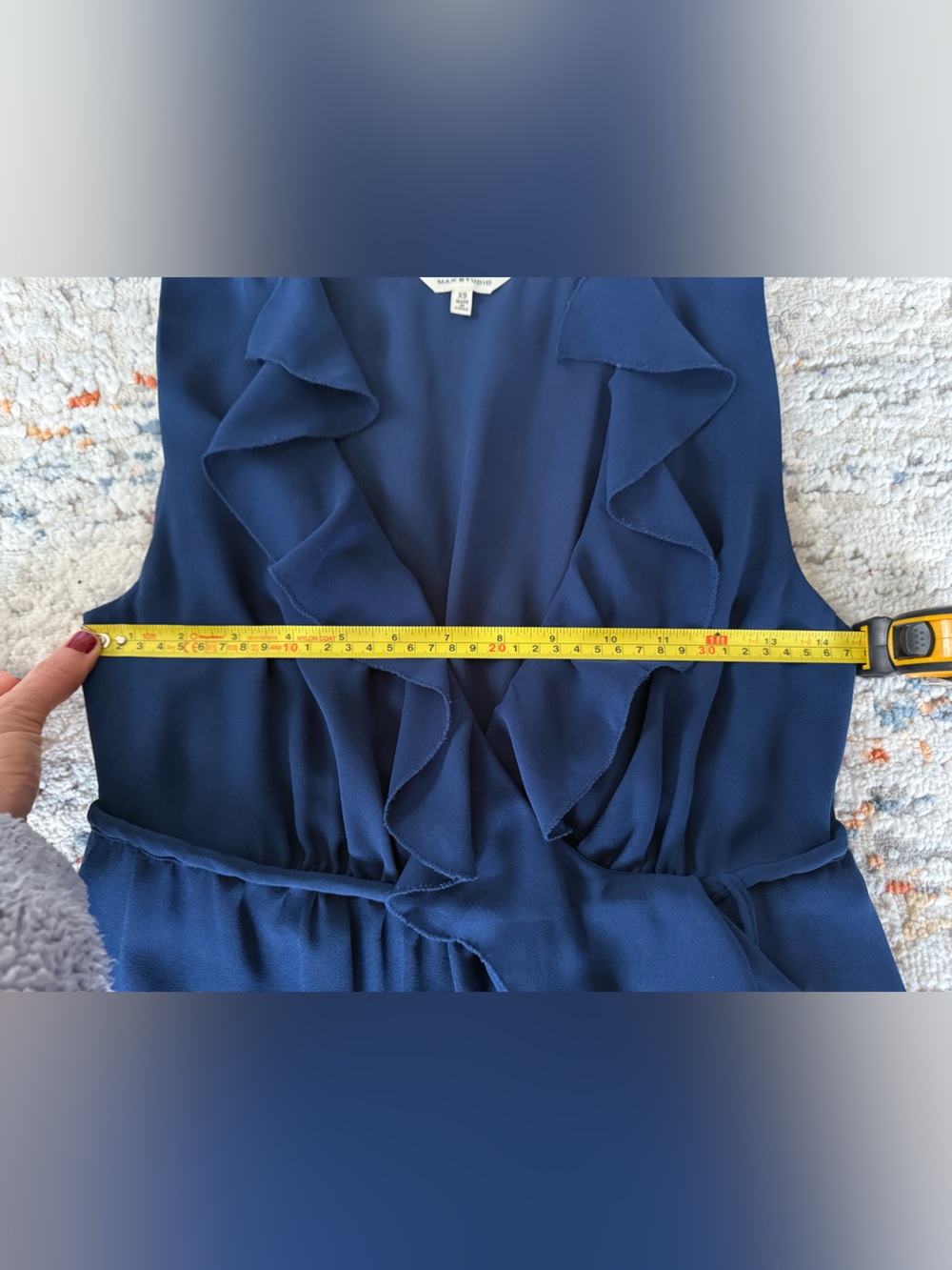 LIKE NEW Max Studio Navy Blue Ruffle Dress XS Summer Wedding Guest Cocktail - Picture 4 of 9